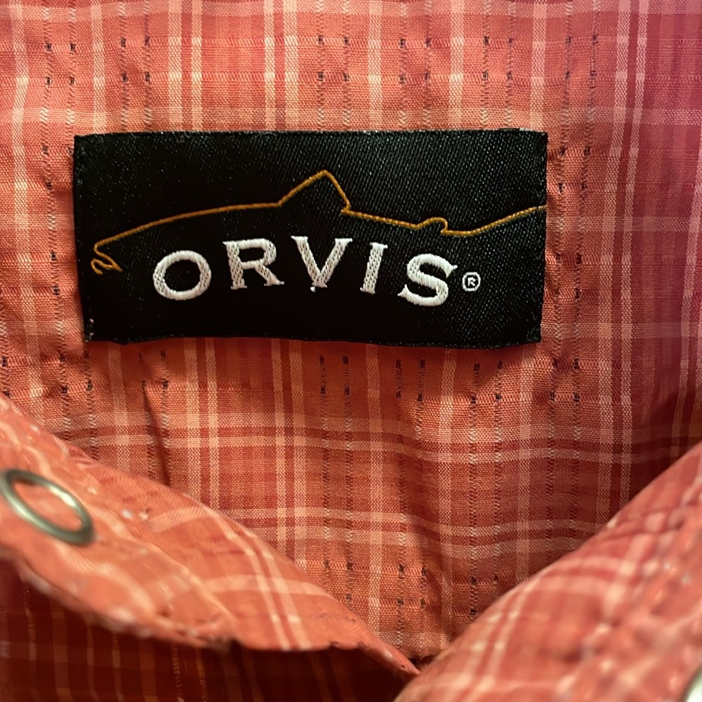 Men's Orvis Orange Patterned Snap Button Long Sle… - image 2